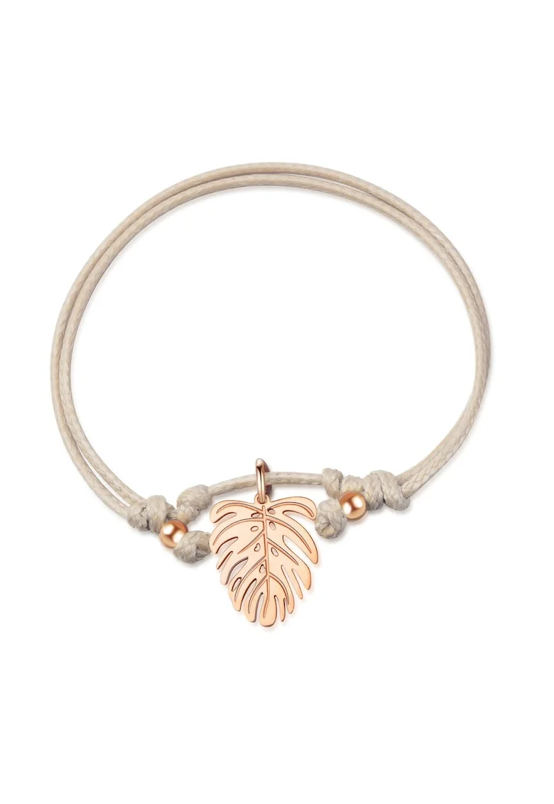 Bratara-snur cu talisman in forma de frunza Jungle, Auriu rose