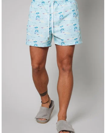 Pantaloni scurti de baie cu model si buzunare laterale, Albastru pastel/Albastru royal