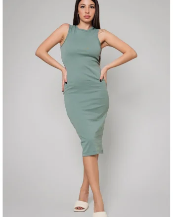 Rochie midi cambrata din amestec de bumbac, Verde aquamarin