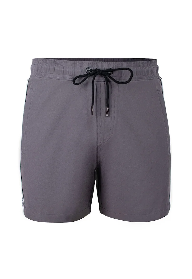Pantaloni scurti de baie cu logo lateral si buzunare cu fermoar Seabeat 28987, Gri