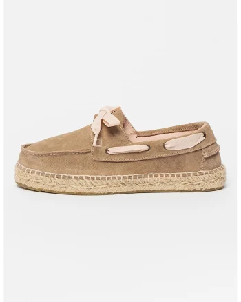 Pantofi boat de piele intoarsa, Maro taupe deschis