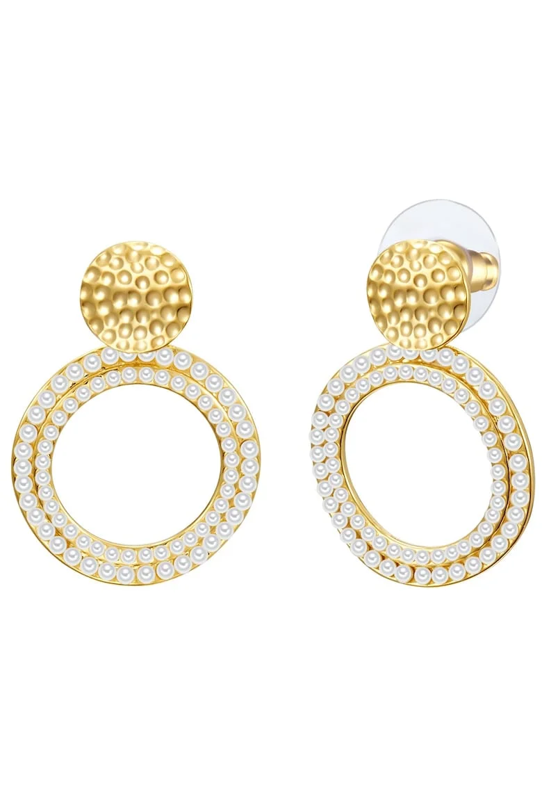 Cercei placati cu aur de 14K, cu zirconia 32097, Auriu/Galben