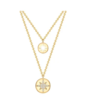 Colier placat cu aur de 14K, cu zirconia, Auriu/Galben