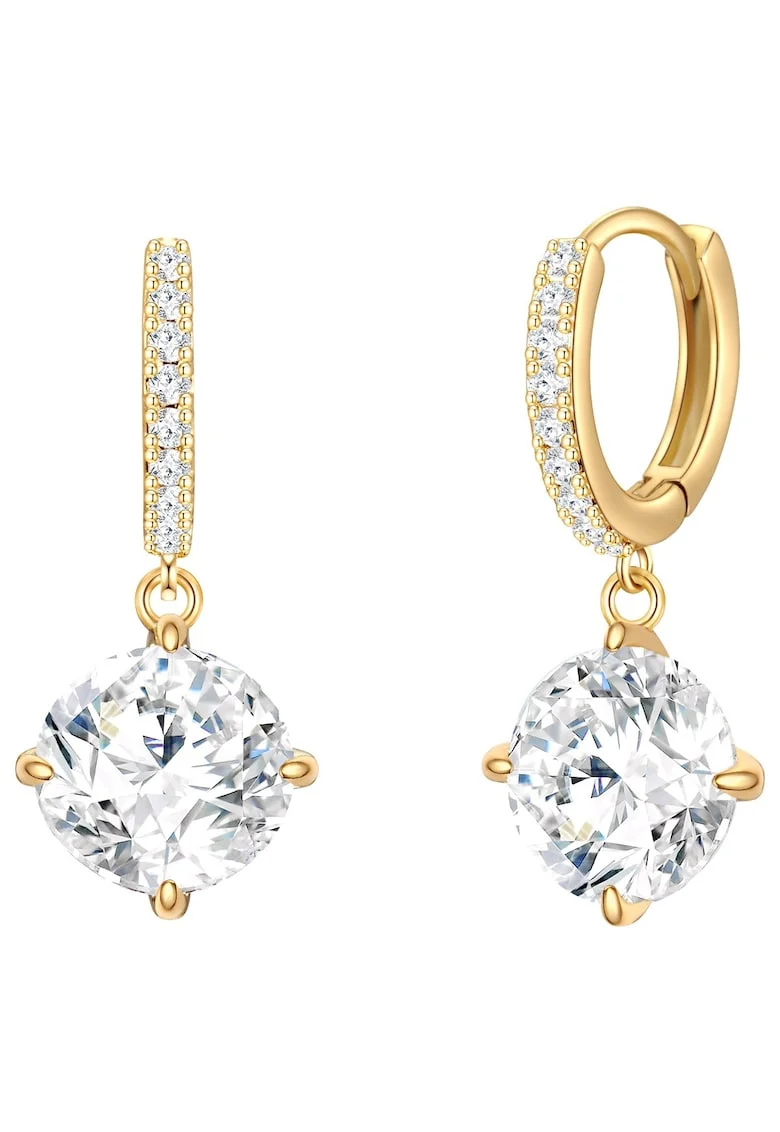 Cercei placati cu aur de 14K, cu zirconia, Auriu/Galben