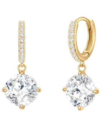 Cercei placati cu aur de 14K, cu zirconia, Auriu/Galben