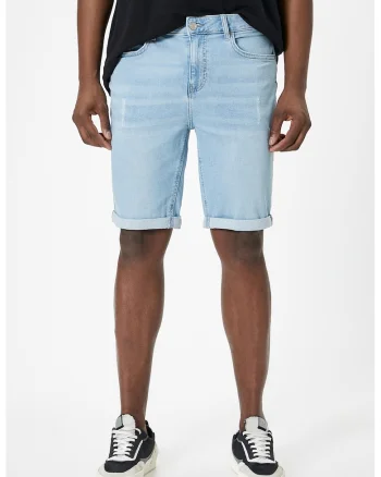 Blugi scurti slim fit, Albastru deschis