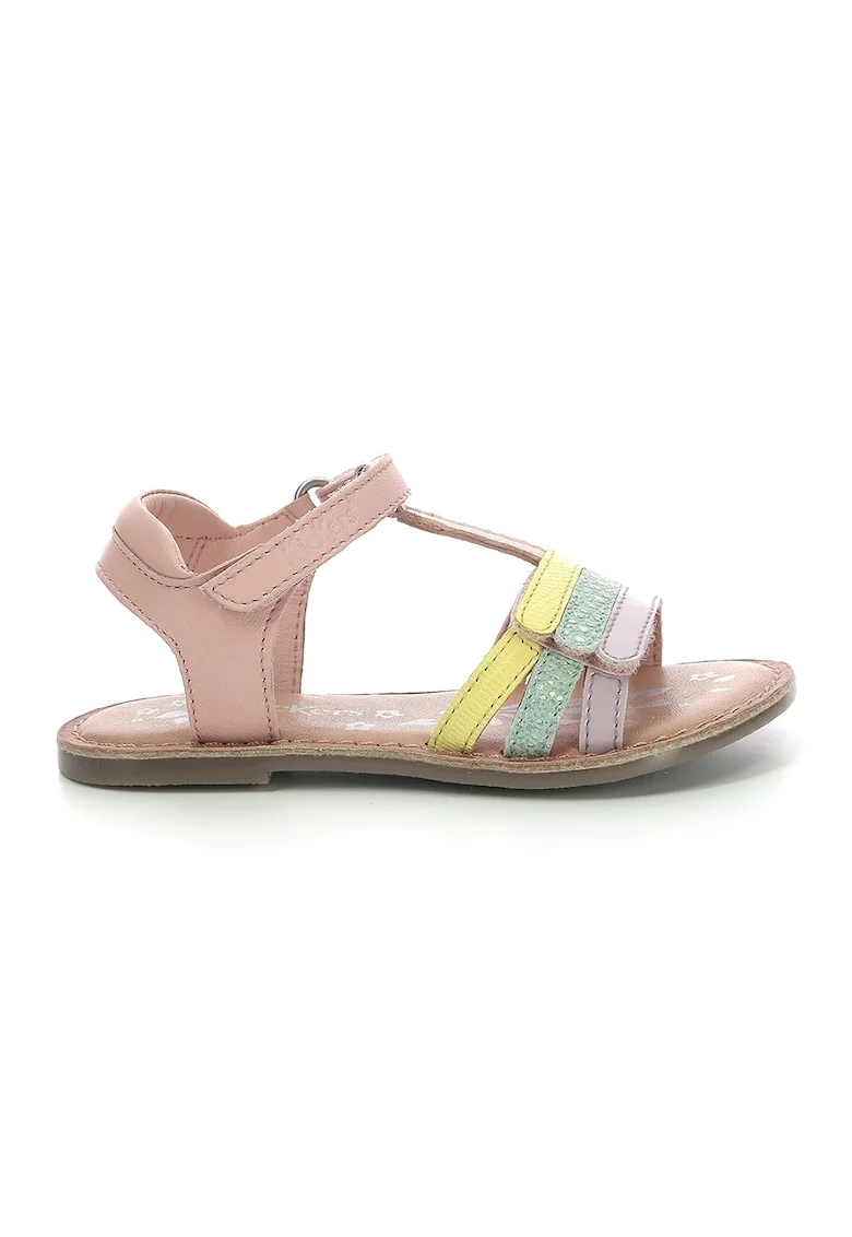 Sandale de piele cu velcro, Galben/Albastru glaciar/Roz pal