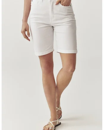Pantaloni scurti de denim cu talie medie, Alb murdar