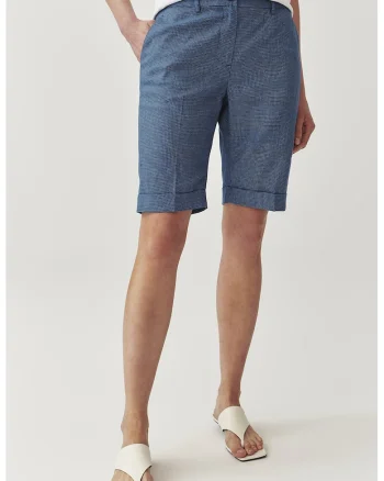 Pantaloni scurti de in cu talie medie, Albastru inchis