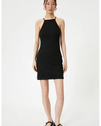 Rochie mini cu decolteu halter, Negru