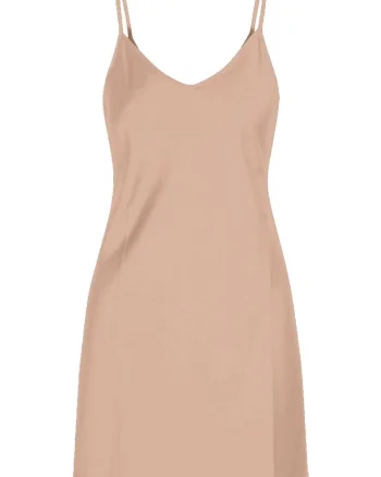 Neglijeu de satin cu decolteu in V, Bej deschis
