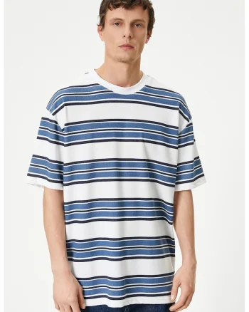 Tricou supradimensionat in dungi, Alb/Albastru