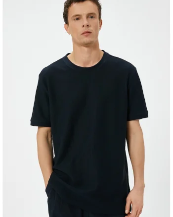 Tricou slim fit texturat, Negru