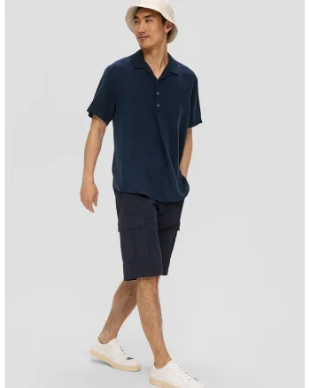 Tricou polo din amestec de in si lyocell, Bleumarin