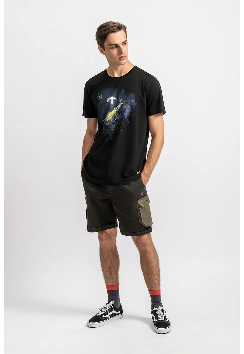 Tricou unisex de bumbac cu imprimeu, Negru stins