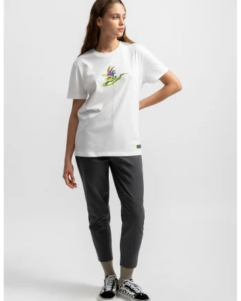 Tricou unisex de bumbac cu imprimeu, Verde/Alb murdar