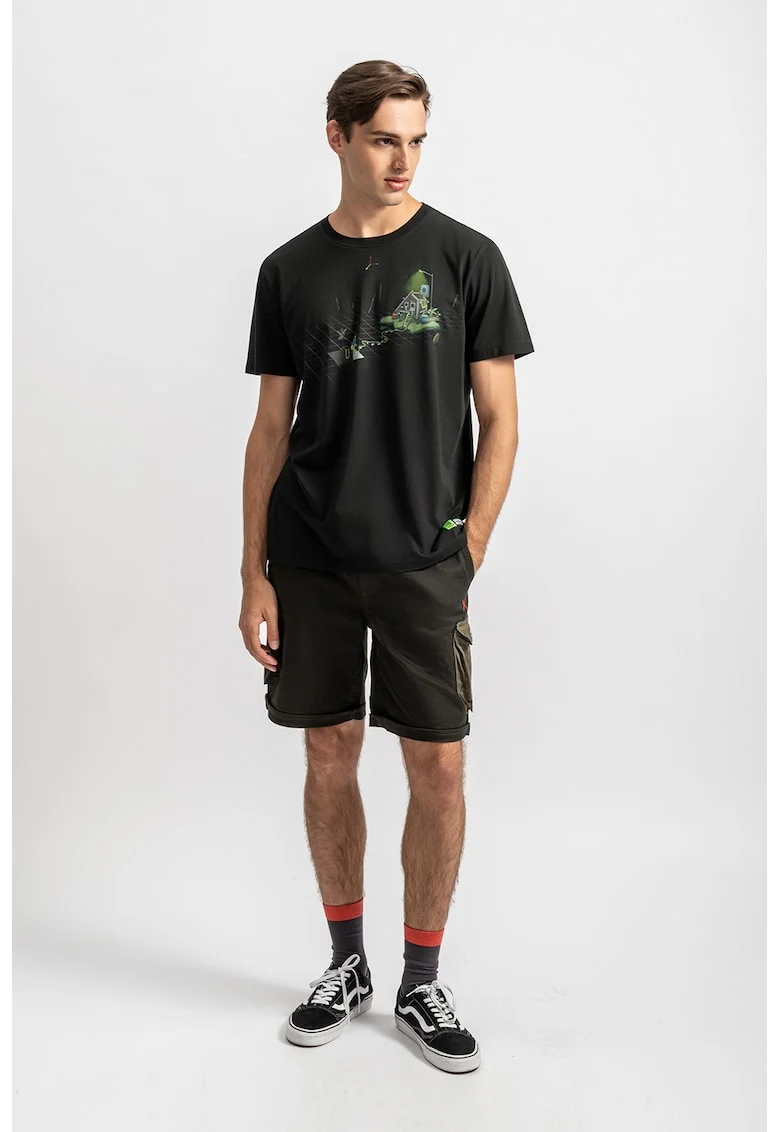 Tricou unisex de bumbac cu imprimeu, Verde/Negru stins
