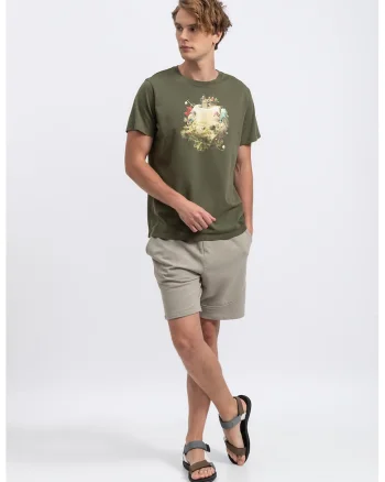 Tricou unisex cu imprimeu grafic, Kaki/Bej deschis