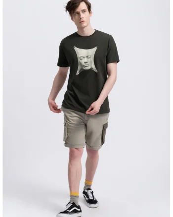 Tricou unisex cu imprimeu grafic, Kaki/Alb murdar