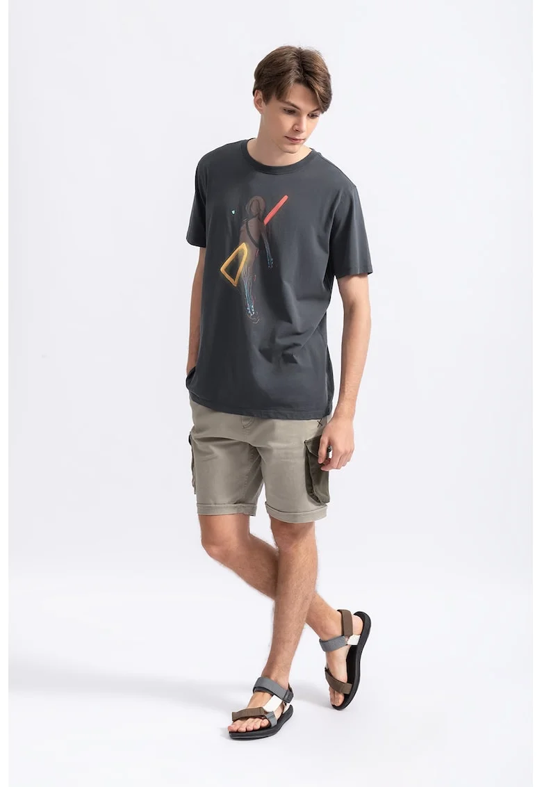Tricou unisex cu imprimeu grafic, Gri antracit