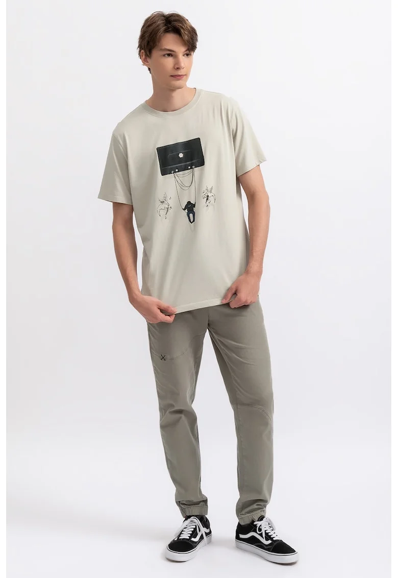 Tricou unisex cu imprimeu grafic, Negru/Bej deschis