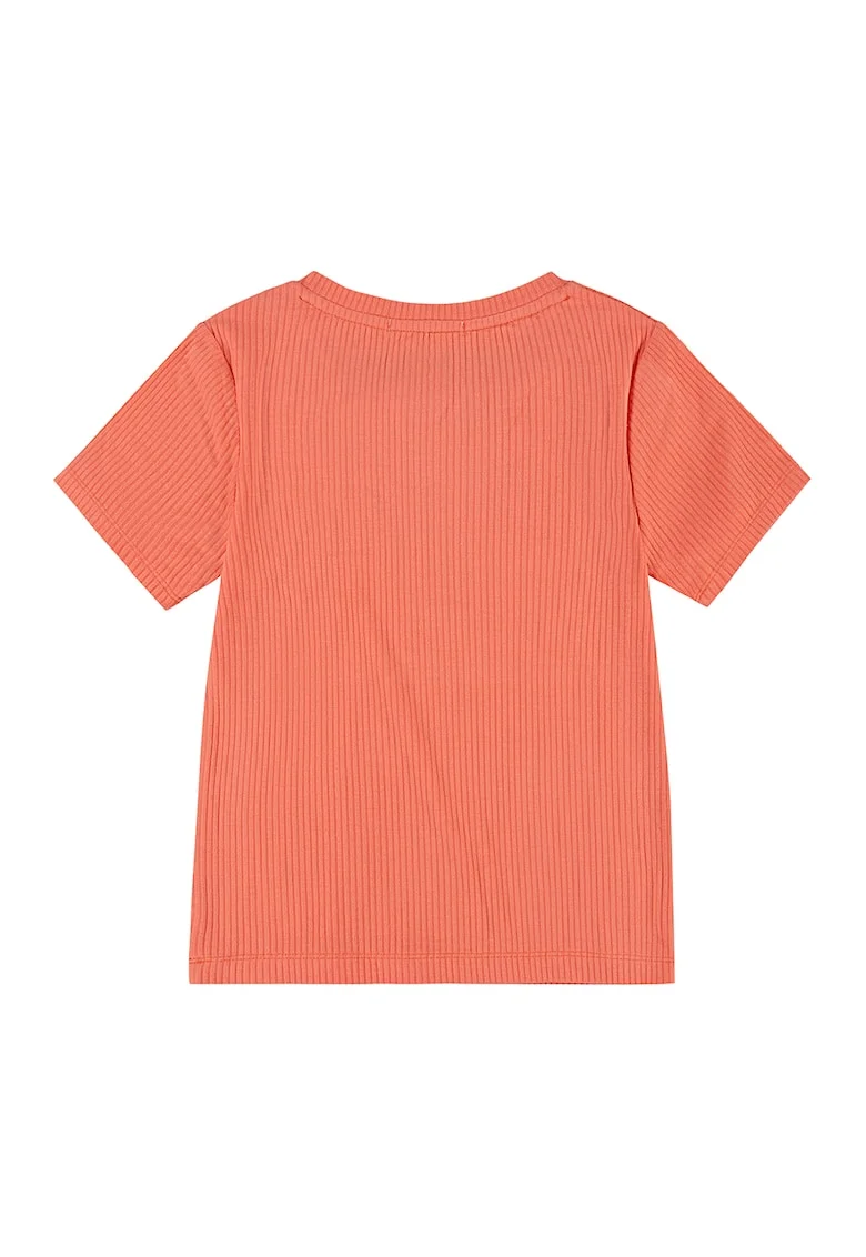 Tricou striat cu decolteu la baza gatului, Coral
