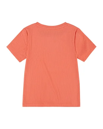 Tricou striat cu decolteu la baza gatului, Coral