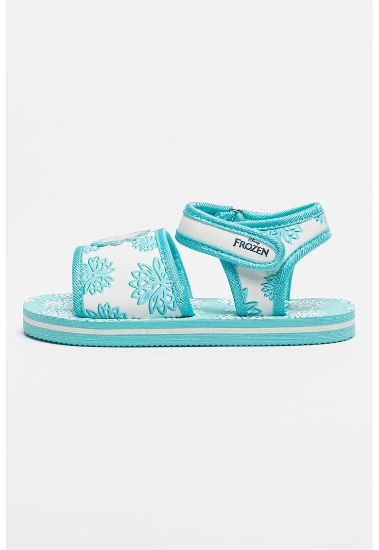 Sandale cu velcro si imprimeu Frozen, Alb/Verde deschis