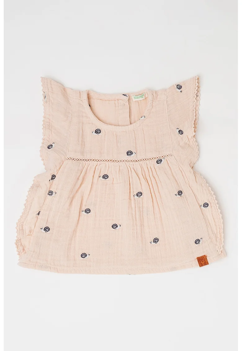 Bluza cu detalii brodate, fara maneci, Bej deschis