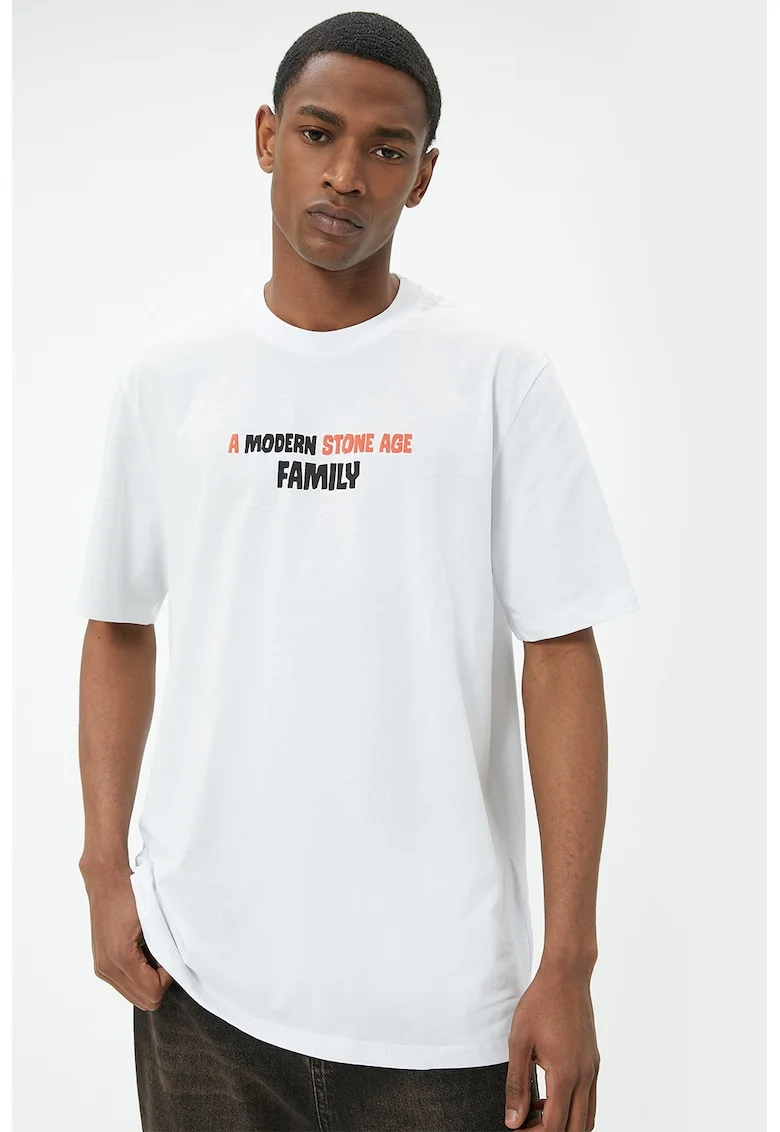 Tricou cu imprimeu The Flintstones, Alb/Negru/Portocaliu persan