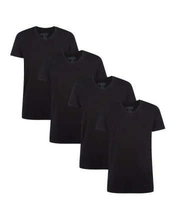 Set de tricouri cu decolteu in V Velo - 4 piese, Negru