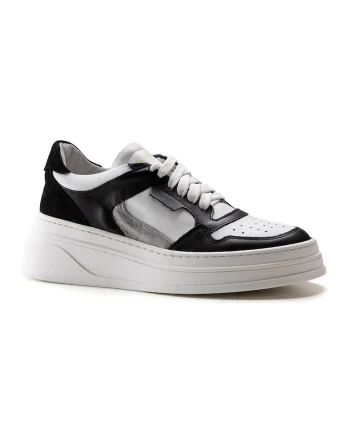 Pantofi sport de piele cu model colorblock, Alb/Negru