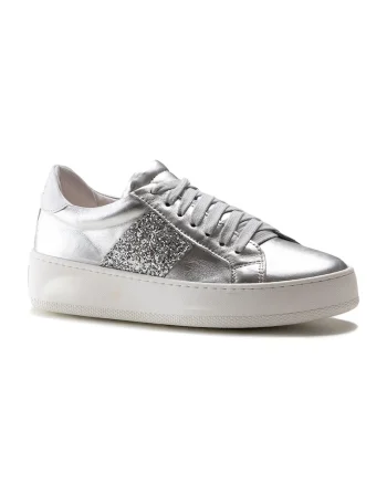 Pantofi sport de piele cu aspect metalic, Argintiu
