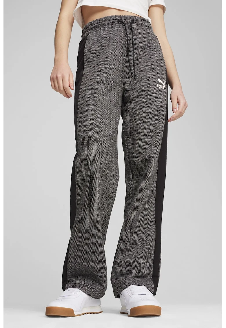 Pantaloni de trening cu talie inalta si logo, Gri inchis