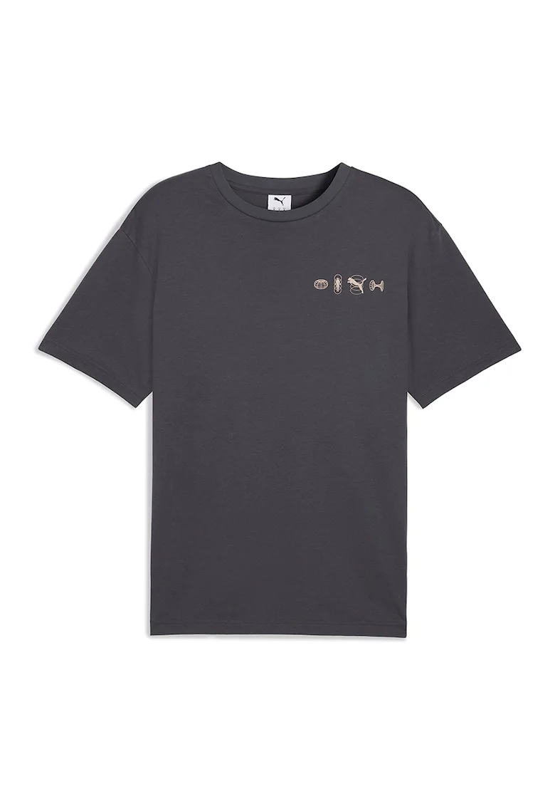 Tricou cu decolteu la baza gatului si imprimeu grafic, Gri antracit