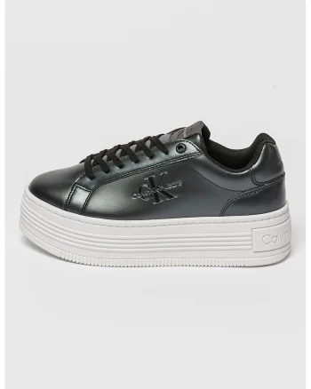Pantofi sport flatform de piele si piele ecologica, Gri inchis