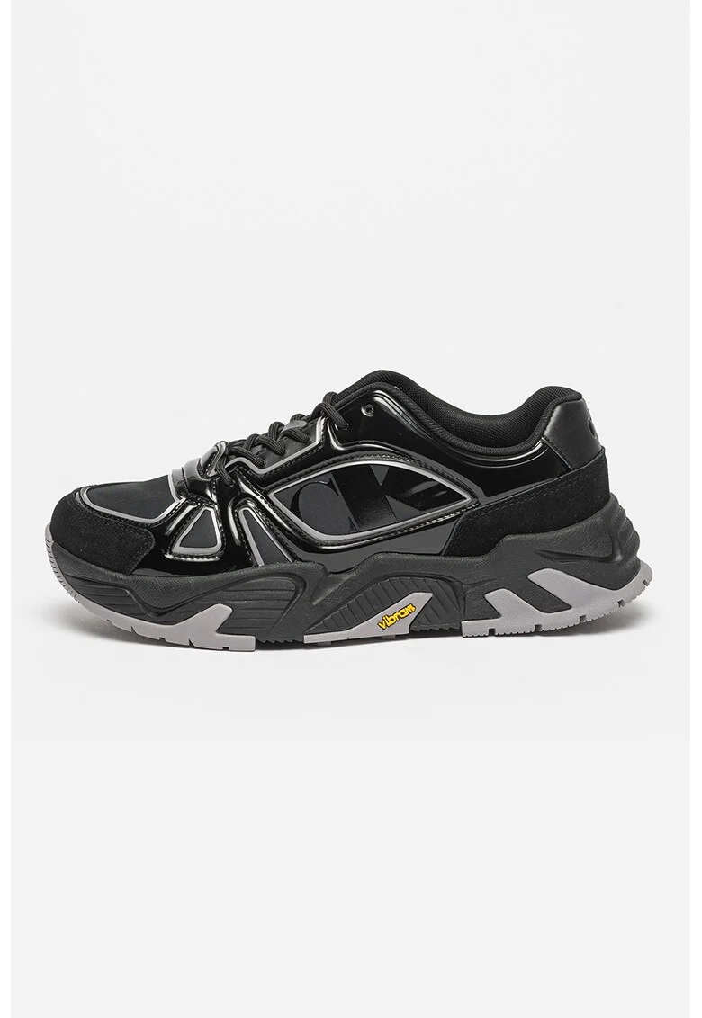 Pantofi sport cu aspect masiv si insertii din piele ecologica, Negru