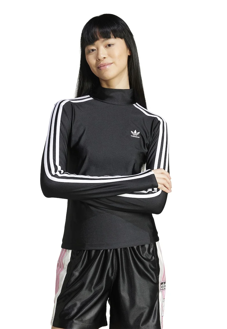 Bluza cu maneci lungi, guler scurt si detalii logo, Alb/Gri antracit