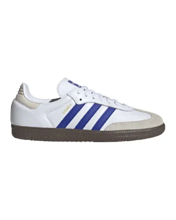 Pantofi sport din piele cu garnituri din piele intoarsa Samba, Alb/Gri deschis/Albastru royal