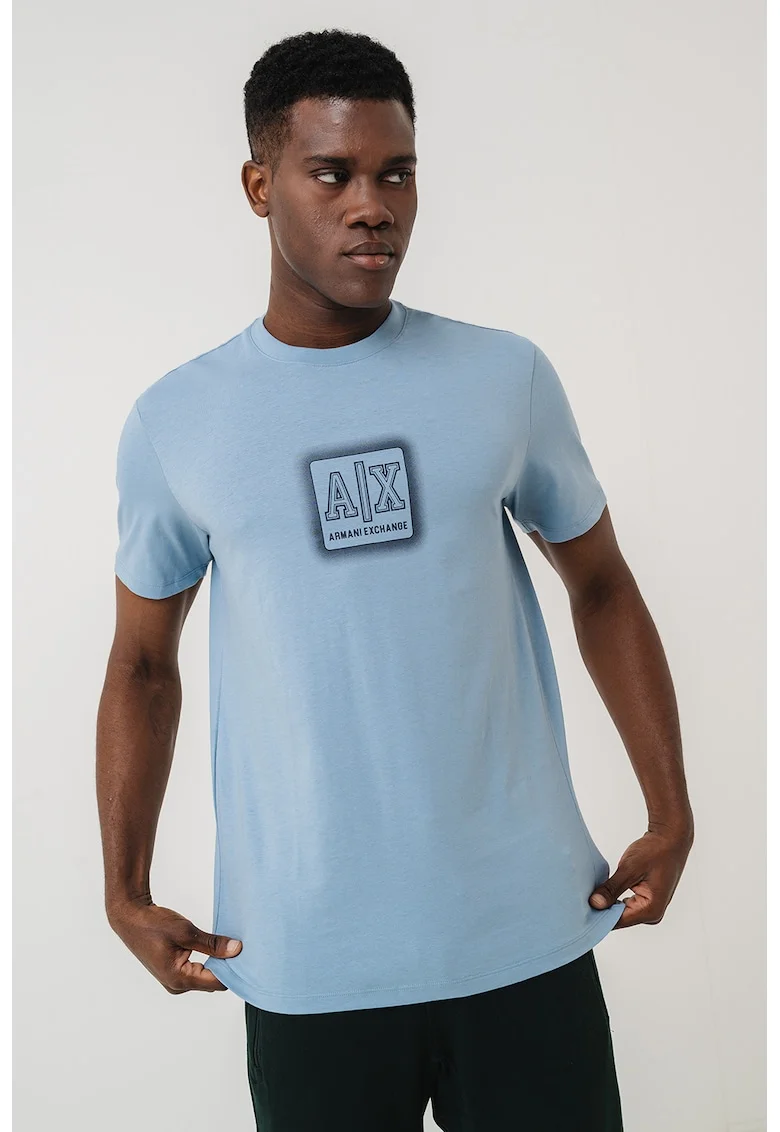 Tricou din bumbac cu imprimeu logo, Albastru pastel