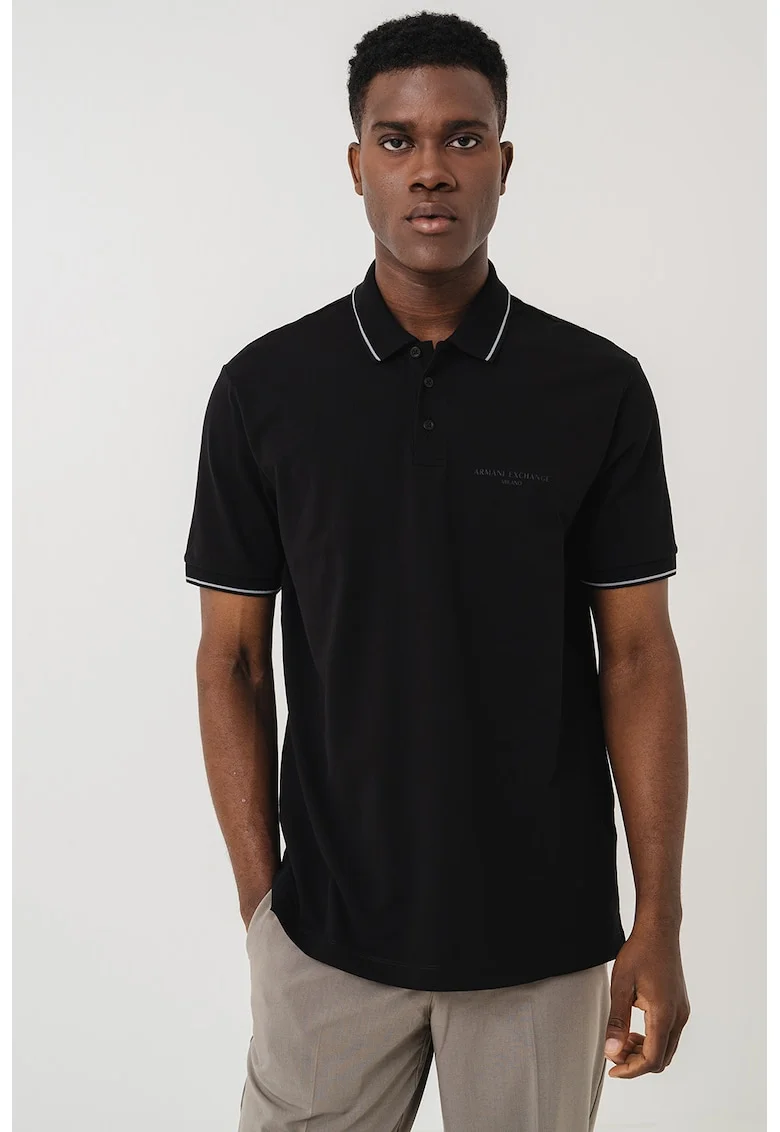 Tricou polo de bumbac, Negru/Gri inchis