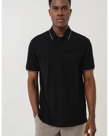 Tricou polo de bumbac, Negru/Gri inchis