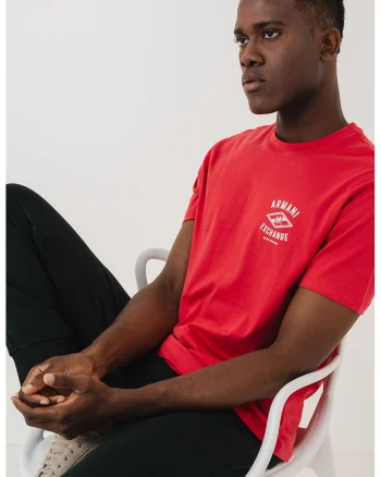Tricou cu imprimeu logo si decolteu la baza gatului, Coral