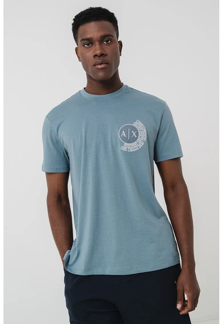 Tricou regular-fit cu imprimeu logo pe piept, Albastru prafuit