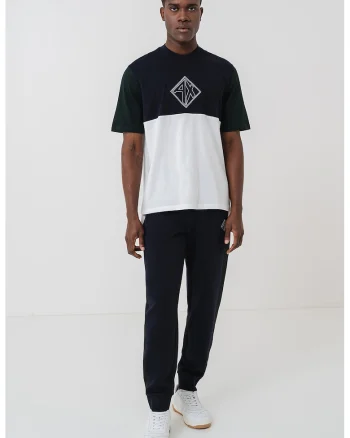 Tricou cu logo brodat, Alb/Verde englez/Bleumarin