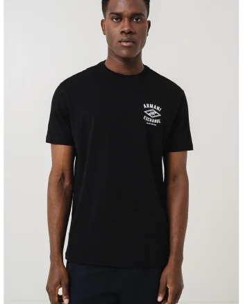 Tricou cu imprimeu logo si decolteu la baza gatului, Alb/Negru