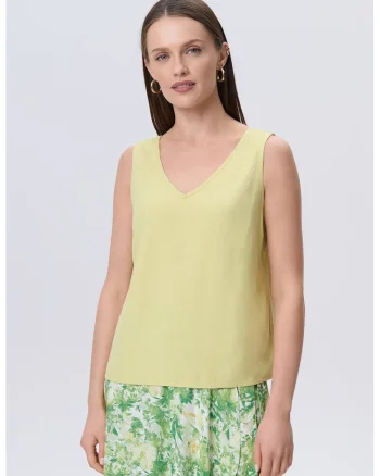 Bluza fara maneci din amestec de in cu decolteu in V, Galben pai