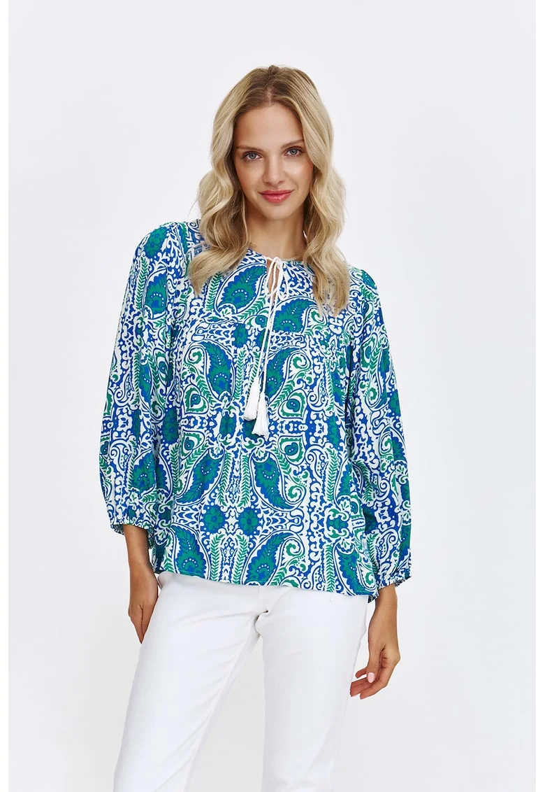 Bluza supradimensionata cu model, Alb/Albastru royal/Verde aquamarin