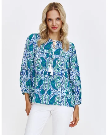 Bluza supradimensionata cu model, Alb/Albastru royal/Verde aquamarin