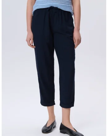 Pantaloni crop din amestec de in cu snur, Albastru ultramarin